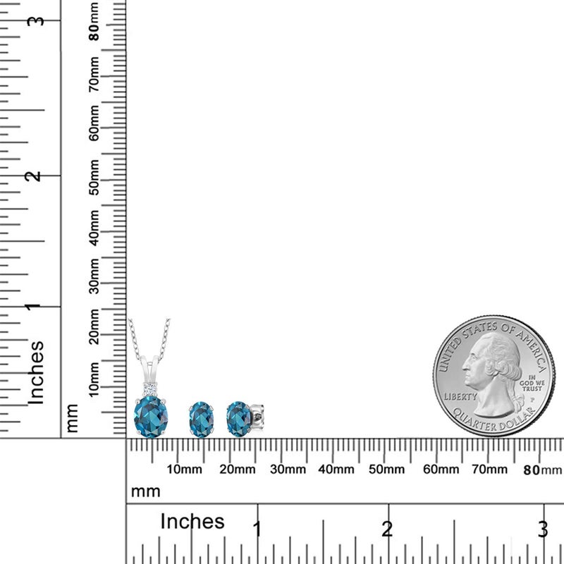 Gem Stone King 3.15 Cttw London Blue Topaz Pendant and Earrings Jewelry Set For Women | 925 Sterling Silver | Gemstone Birthstone | With 18 Inch Silver Chain - Image 4
